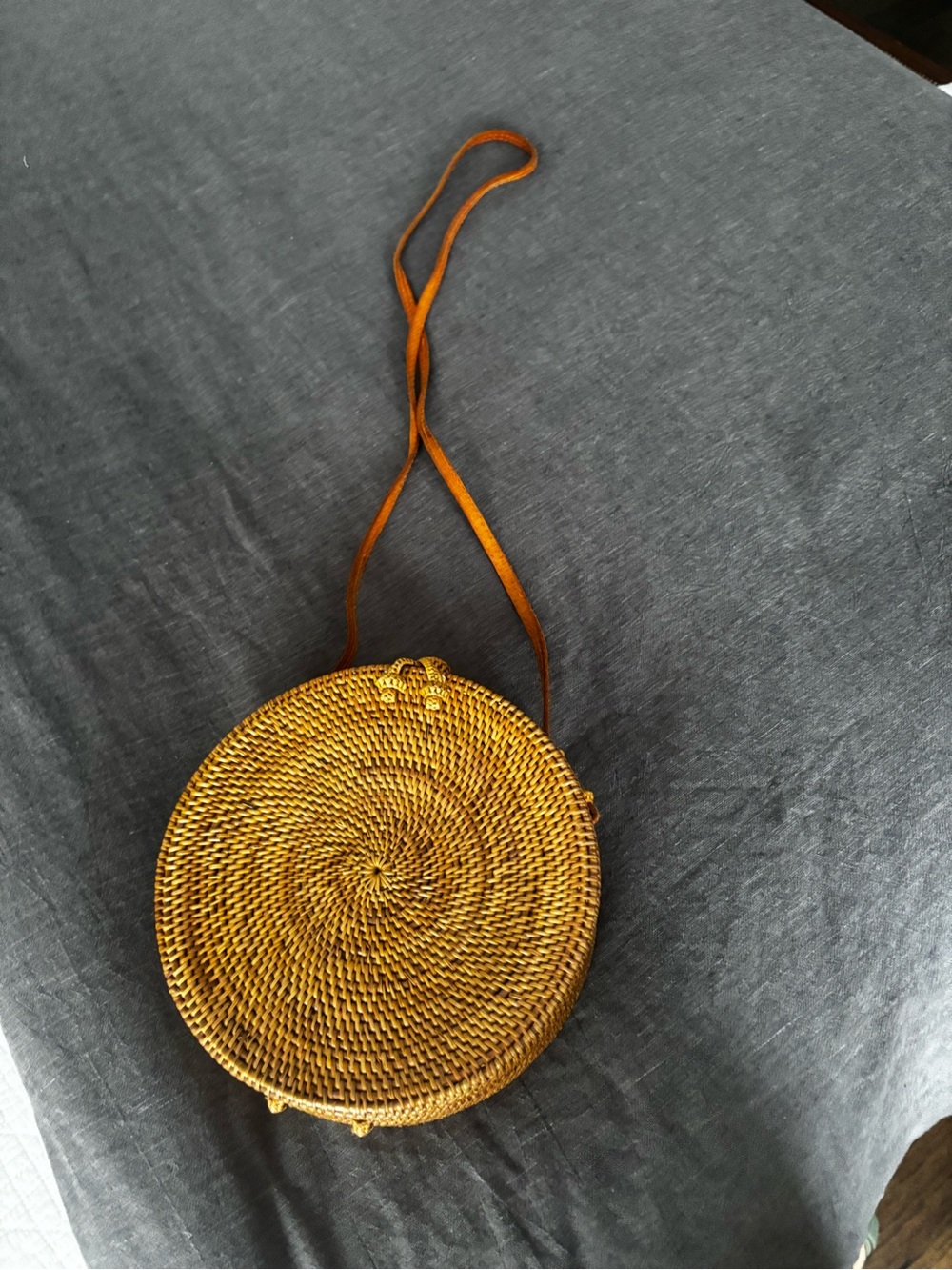 Bembien Woven Round Crossbody Bag in Golden Brown